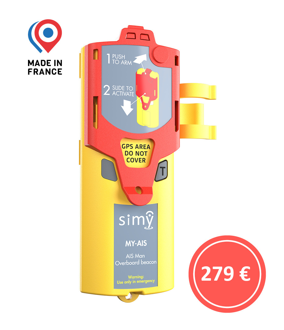 marine emergency beacon, simy my-ais, safety solution, sailing, yachting, life jacket, man overboard